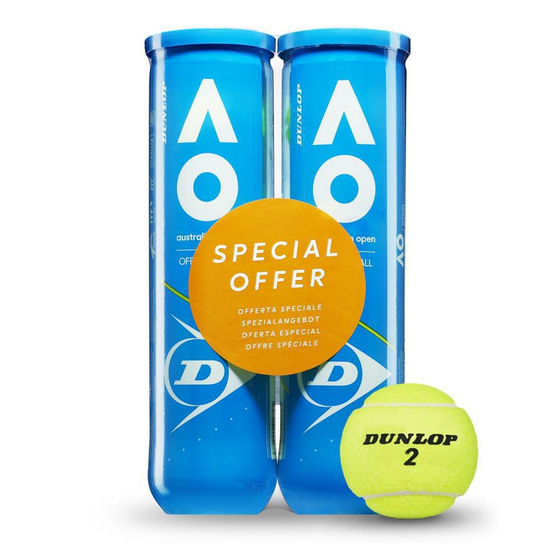 Set of 2 tubes of 4 tennis balls Dunlop australian open
