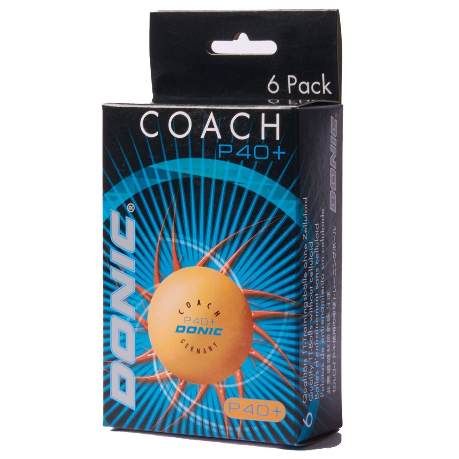 Pack of 6 table tennis balls Donic Coach P40+** (40 mm)
