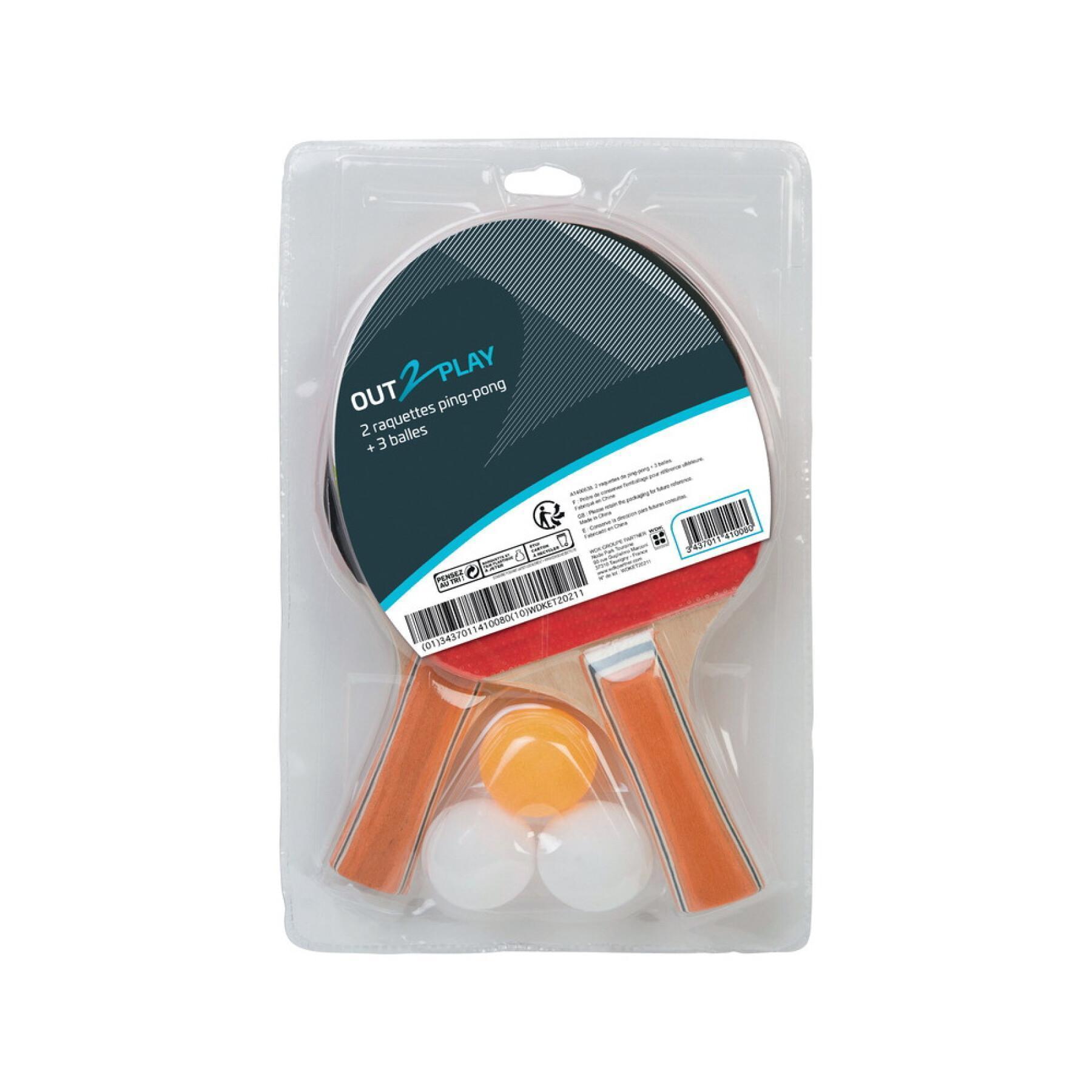 Table tennis rackets + 3 balls Out2Play o2p (x2)